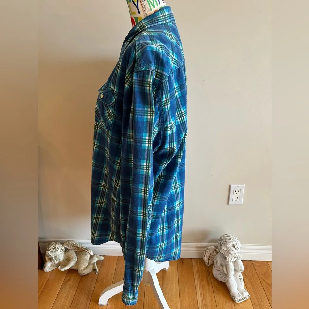 Original American Pearl Snap Blue Plaid Men's Shirt - Picture 4 of 9